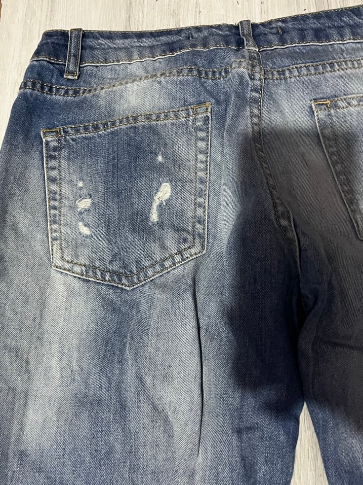 Kadın Mavi Yırtık Bol Kesim Denim Pantolon - Görsel 3