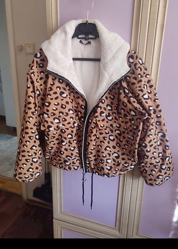 Leopar Desenli Kahverengi Kadın Ceket