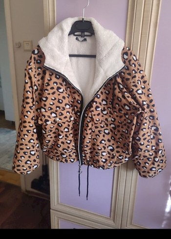 l Beden kahverengi Renk Leopar Desenli Kahverengi Kadın Ceket