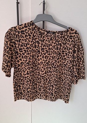 Leopar Desenli Kısa Kollu Bluz