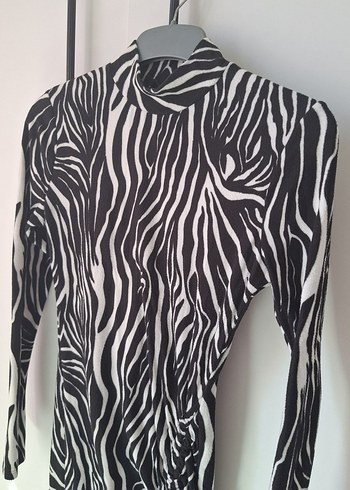 s Beden Zebra Desenli Uzun Kollu Kalem Elbise