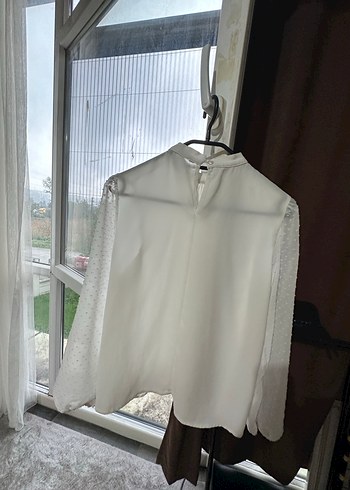 Beyaz Transparan Uzun Kollu Keten Bluz - Görsel 2