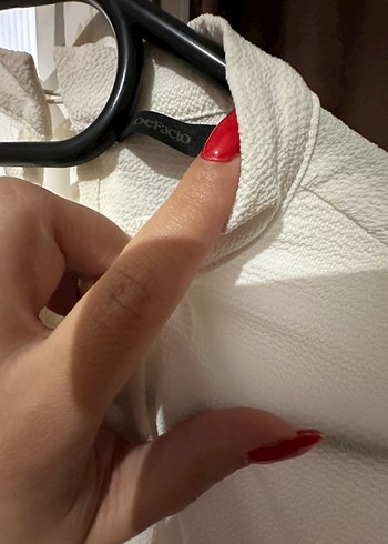 Beyaz Transparan Uzun Kollu Keten Bluz - Görsel 6