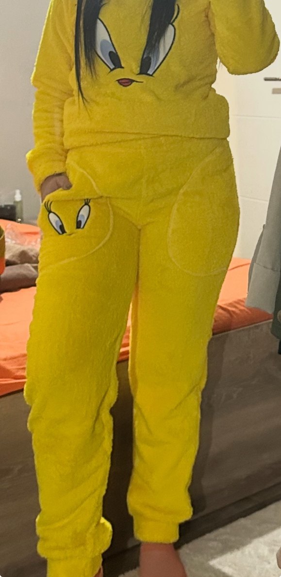 Sarı Tweety Baskılı Kadın Pofuduk Pijama Takımı - Görsel 2
