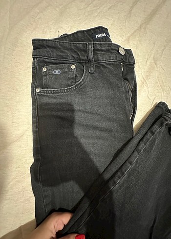 Gri Düğmeli Kadın Denim Jean - Görsel 8