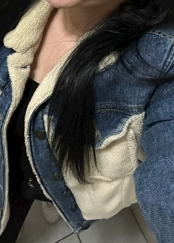 m Beden lacivert Renk Kadın Kürklü Denim Ceket