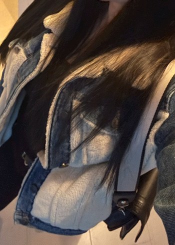 m Beden Kadın Kürklü Denim Ceket