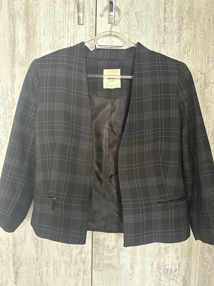 Kadın Gri Kareli  Blazer Ceket - Görsel 3