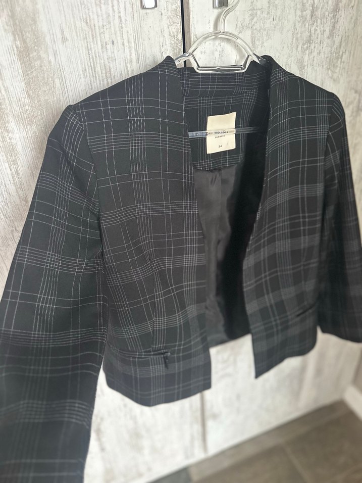 Kadın Gri Kareli  Blazer Ceket - Görsel 4