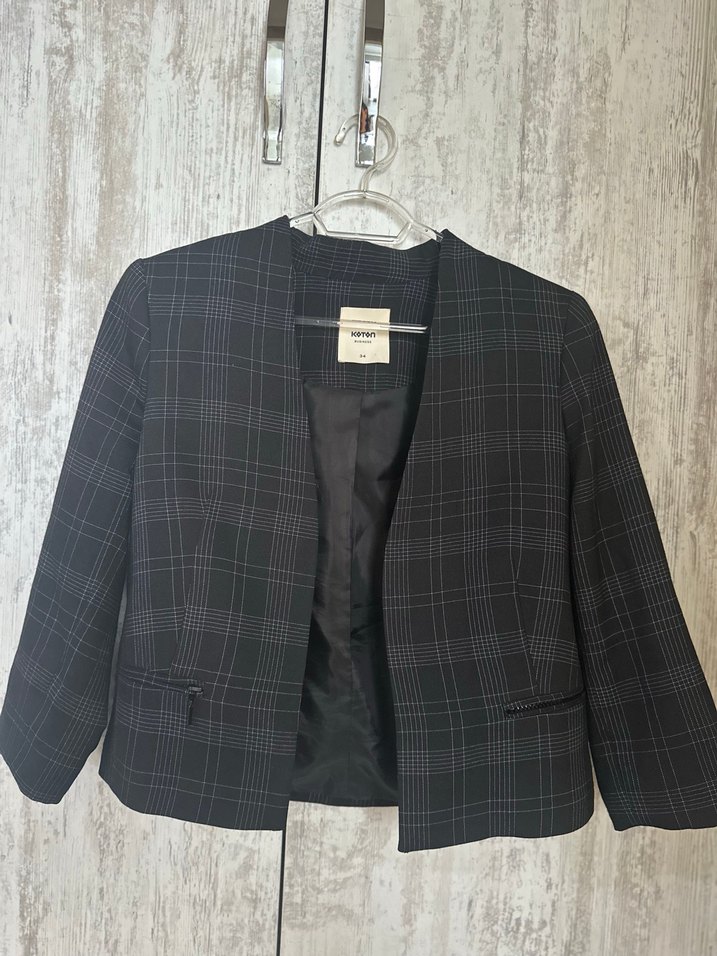 Kadın Gri Kareli  Blazer Ceket - Görsel 5