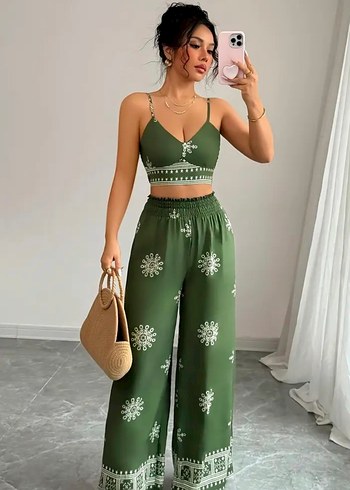 LC Waikiki Yeşil Bohem Straplez Dantel Detaylı Tulum