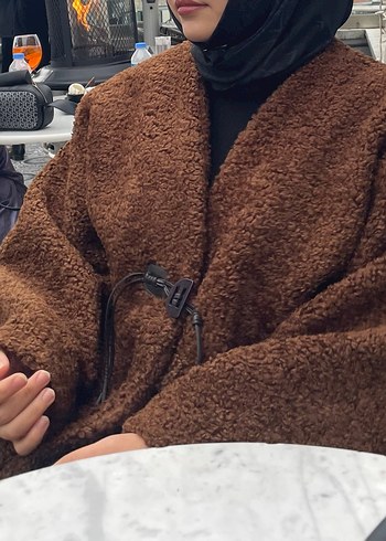 Hoops store Kahverengi Peluş Detaylı Midi Kadın Kaban - Görsel 2