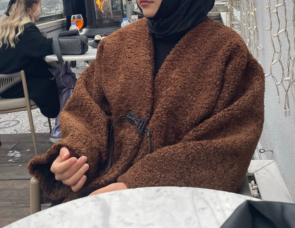 Hoops store Kahverengi Peluş Detaylı Midi Kadın Kaban - Görsel 2