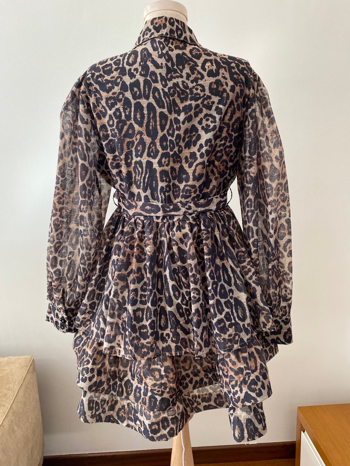 Leopar Desenli Kemerli Mini Elbise - Görsel 3