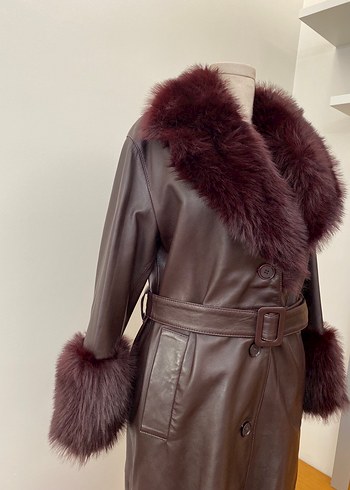 Derimod Penelope-Bordo Kürklü Deri Pardesü - Görsel 9