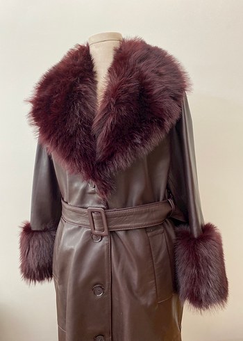 Derimod Penelope-Bordo Kürklü Deri Pardesü - Görsel 8