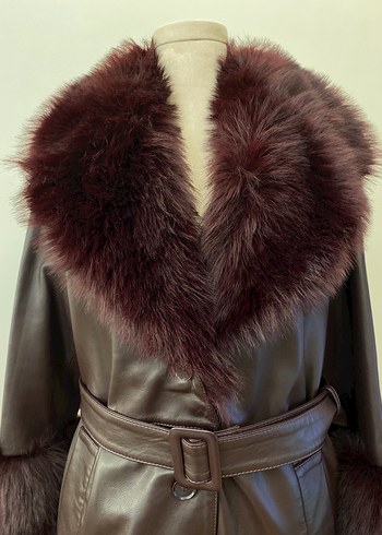 Derimod Penelope-Bordo Kürklü Deri Pardesü - Görsel 7