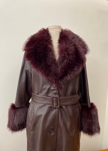 Derimod Penelope-Bordo Kürklü Deri Pardesü - Görsel 6