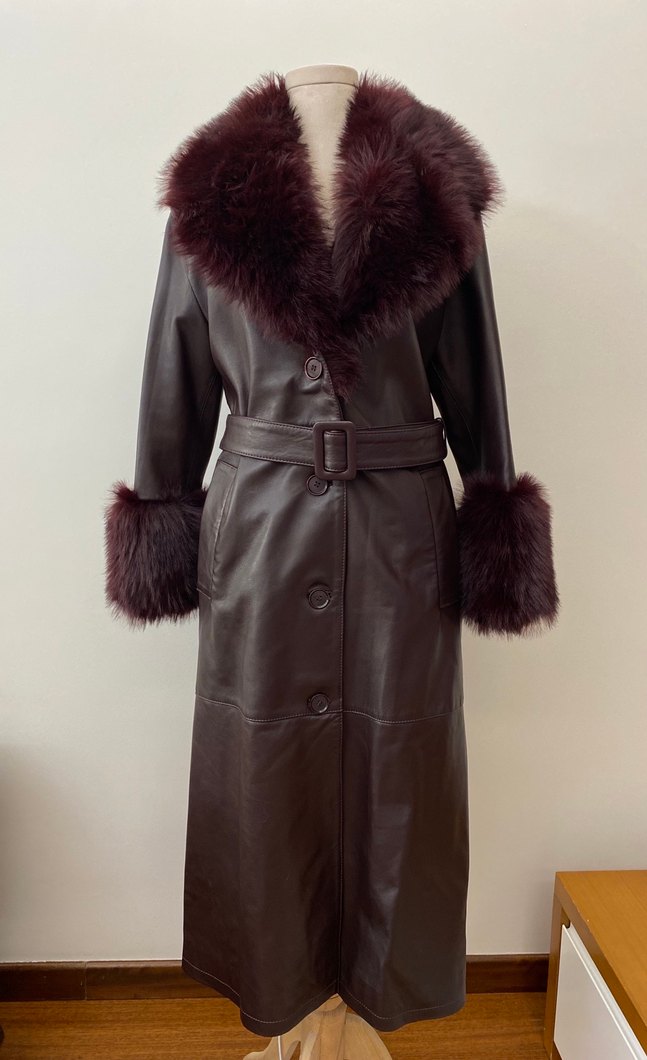 Derimod Penelope-Bordo Kürklü Deri Pardesü - Görsel 2