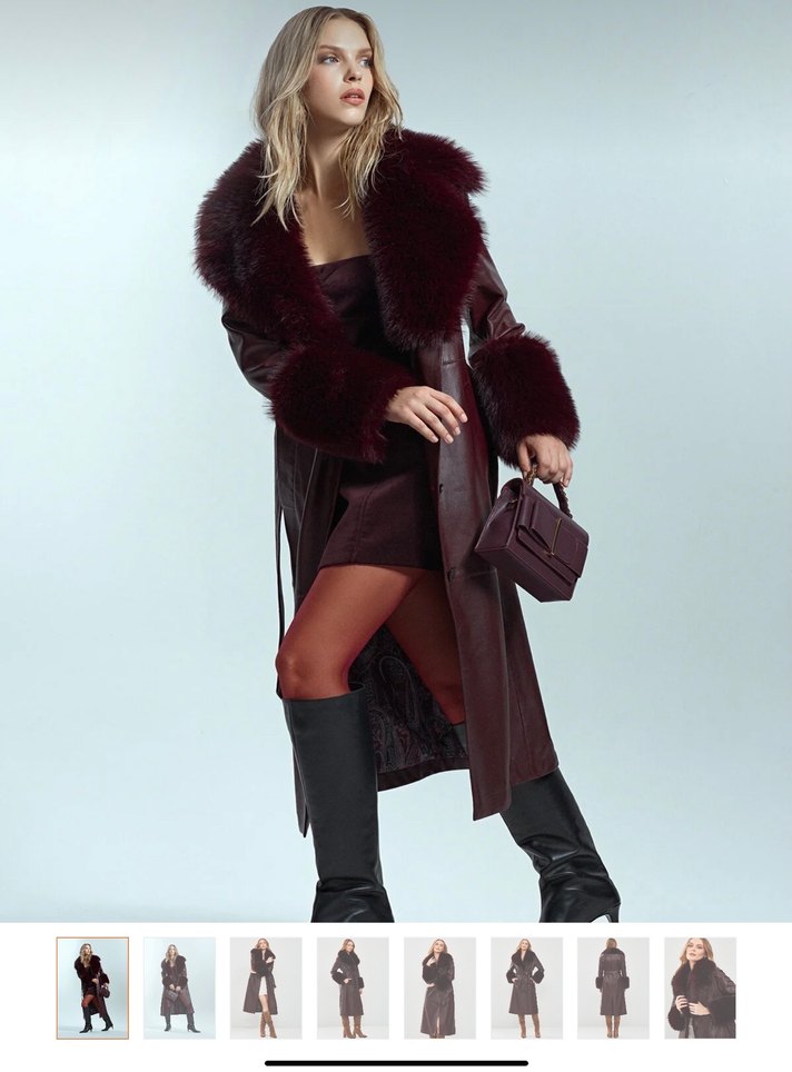 Derimod Penelope-Bordo Kürklü Deri Pardesü - Görsel 5