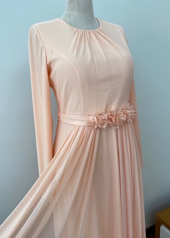 Bir defa giyilmiş-Tül Detaylı Tesettür Abiye (Eşarp hediyesiyle) - Görsel 4