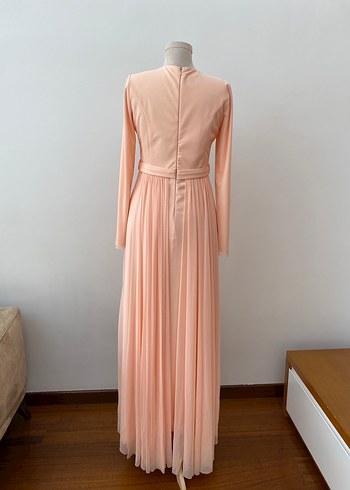 Bir defa giyilmiş-Tül Detaylı Tesettür Abiye (Eşarp hediyesiyle) - Görsel 2