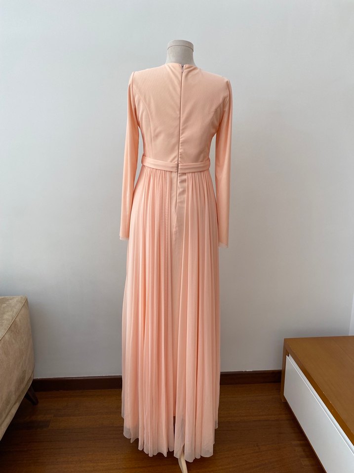 Bir defa giyilmiş-Tül Detaylı Tesettür Abiye (Eşarp hediyesiyle) - Görsel 2