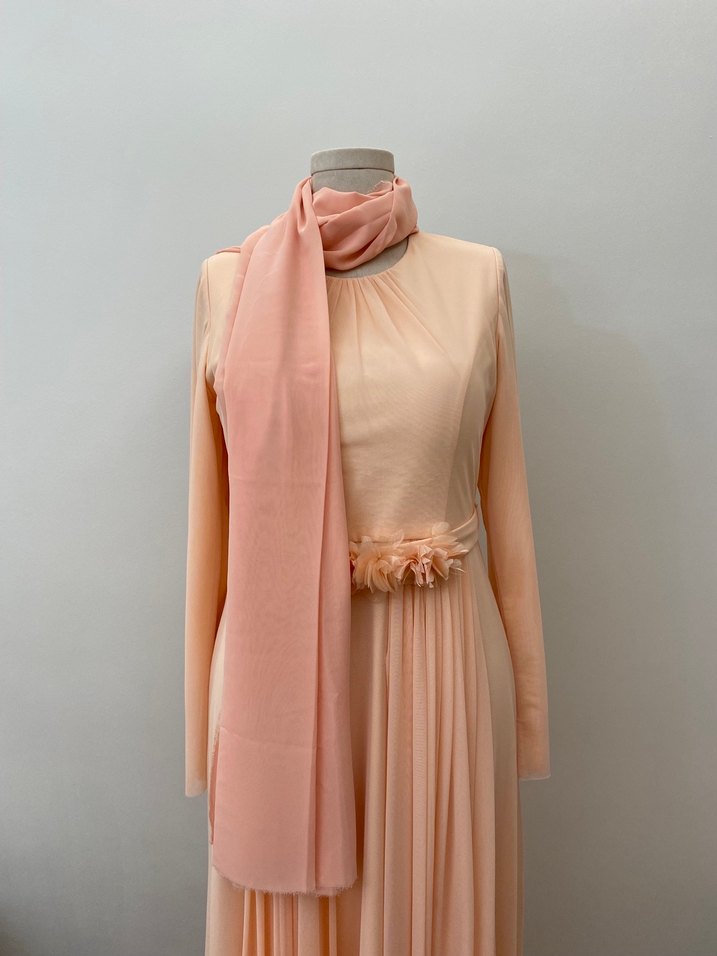 Bir defa giyilmiş-Tül Detaylı Tesettür Abiye (Eşarp hediyesiyle) - Görsel 5