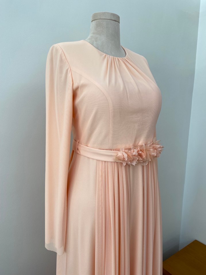 Bir defa giyilmiş-Tül Detaylı Tesettür Abiye (Eşarp hediyesiyle) - Görsel 3