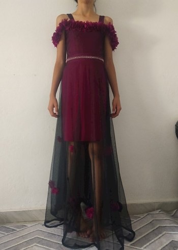 Bordo straplez çok şık kız çocuk abiyesi