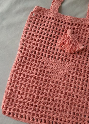 Mango Pembe Örgü püskül Detaylı Bohem Kol Çantası