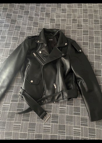 40 Beden siyah Renk Kadın Siyah Biker Deri Ceket