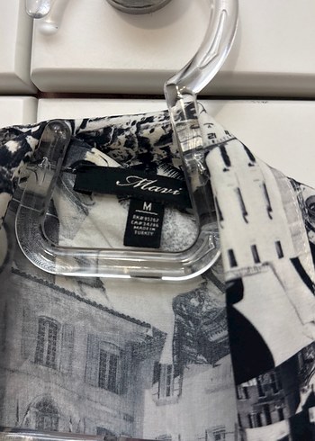 Gri Baskılı Kadın Gömlek, Bol Kesim, Kısa Kollu - Görsel 2