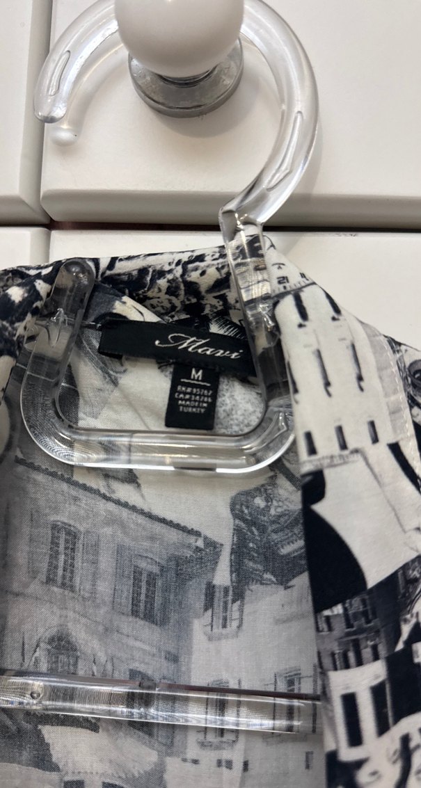 Gri Baskılı Kadın Gömlek, Bol Kesim, Kısa Kollu - Görsel 2