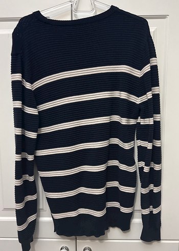 Kadın Lacivert Çizgili Pamuklu Triko Kazak - Görsel 2