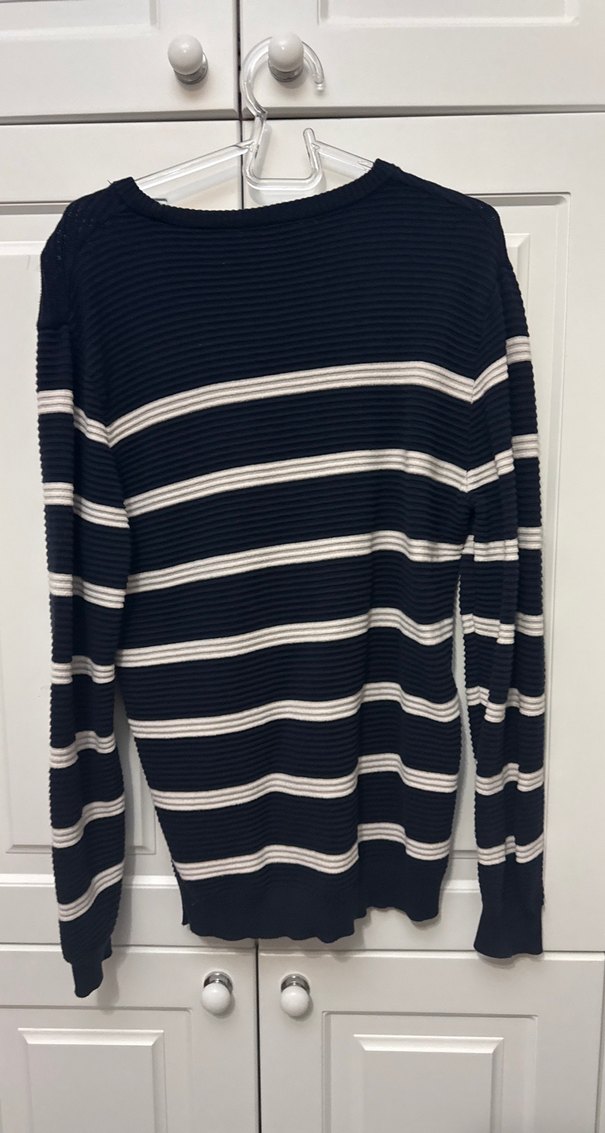 Kadın Lacivert Çizgili Pamuklu Triko Kazak - Görsel 2