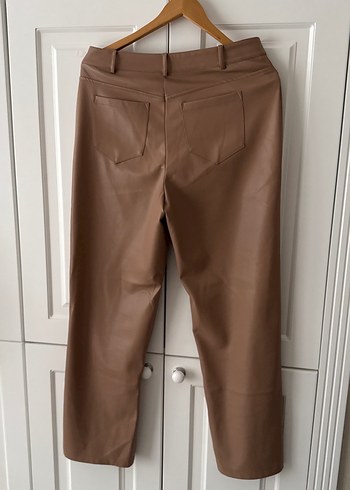 Bej Deri Midi Kadın Pantolon - Görsel 2
