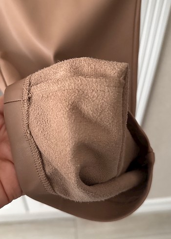 Bej Deri Midi Kadın Pantolon - Görsel 5