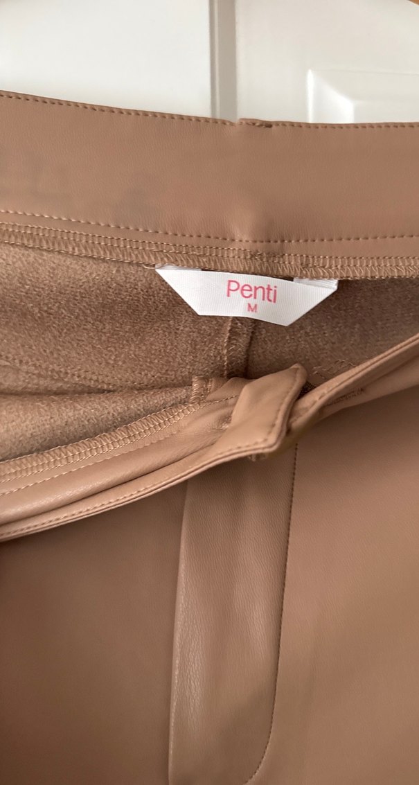 Bej Deri Midi Kadın Pantolon - Görsel 3