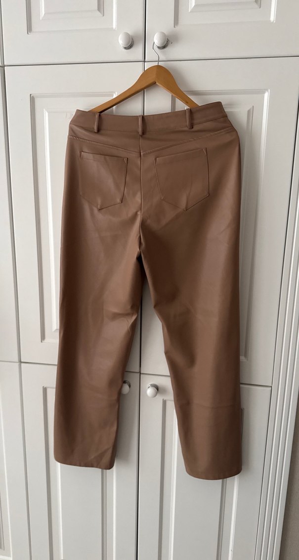 Bej Deri Midi Kadın Pantolon - Görsel 2