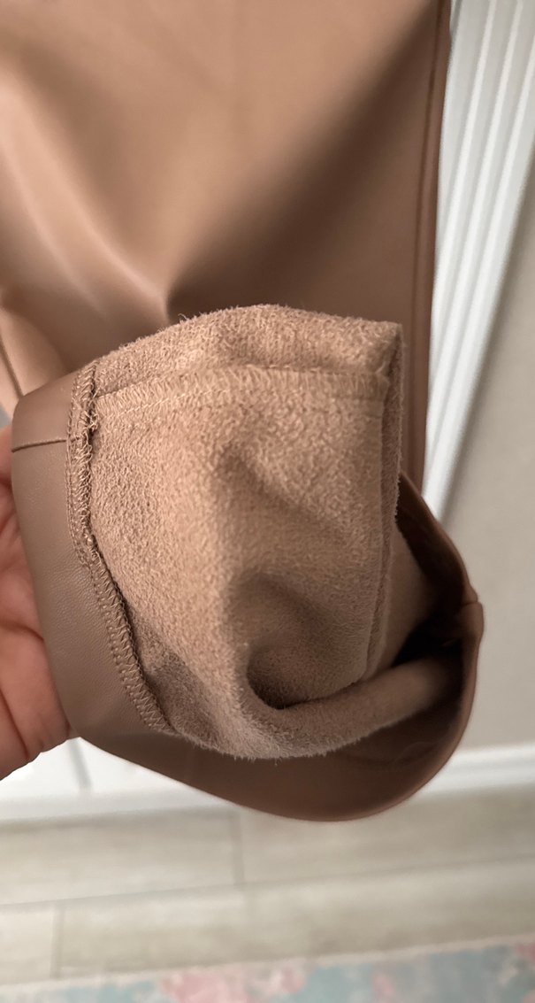 Bej Deri Midi Kadın Pantolon - Görsel 5