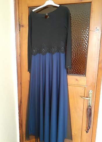 tesettür abiye mavi siyah tüllü - Görsel 2