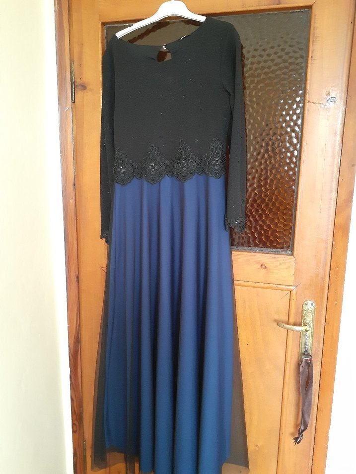 tesettür abiye mavi siyah tüllü - Görsel 2