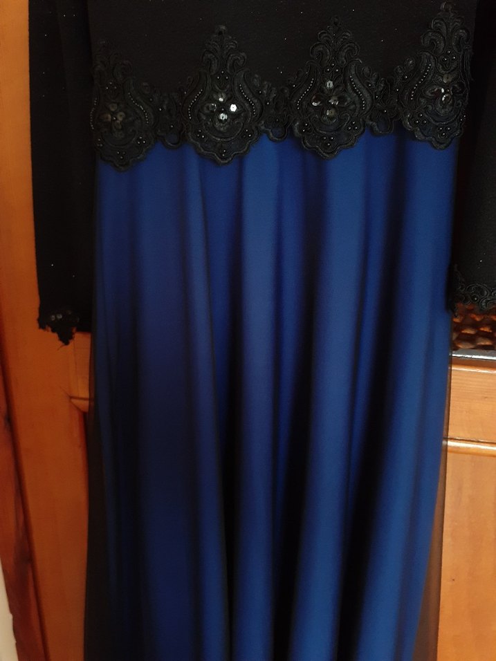 tesettür abiye mavi siyah tüllü - Görsel 3