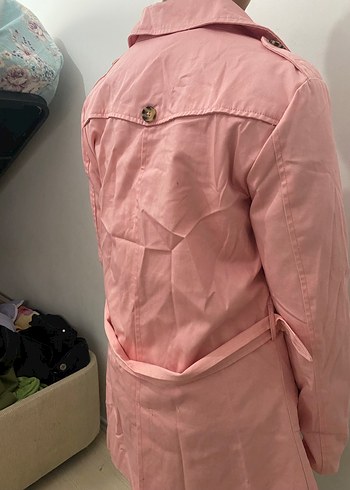 Düğmeli Pembe Kadın Trençkot - Görsel 2
