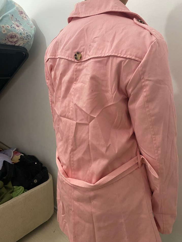 Düğmeli Pembe Kadın Trençkot - Görsel 2