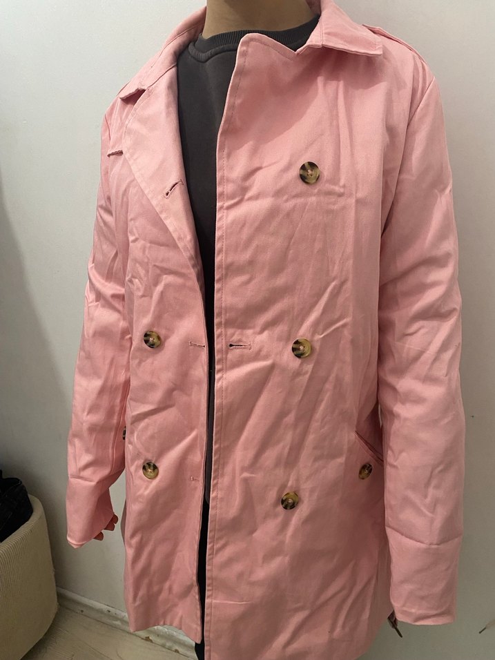 Düğmeli Pembe Kadın Trençkot - Görsel 3