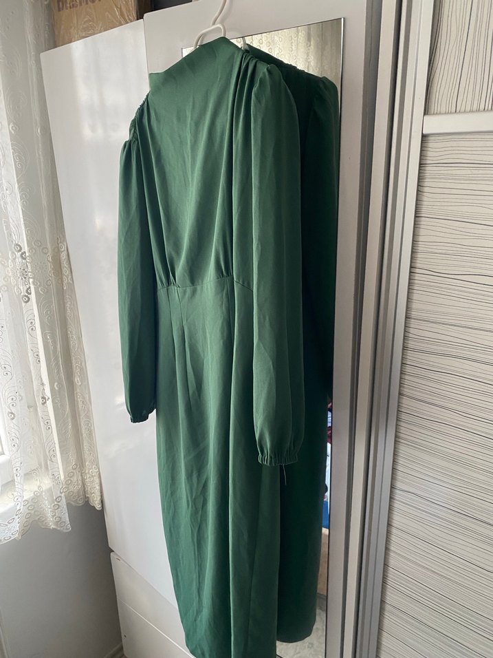 Yeşil Uzun Drapeli Kadın Elbise - Görsel 2