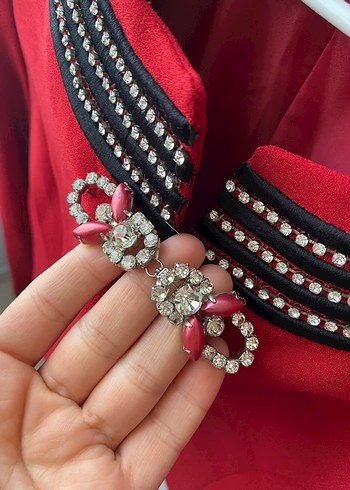 Zincir Detaylı Kırmızı Kadın Blazer Ceket - Görsel 2