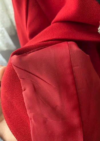 Zincir Detaylı Kırmızı Kadın Blazer Ceket - Görsel 4